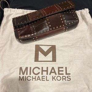 MICHAEL by Michael Kors brown leather and suede patchwork clutch